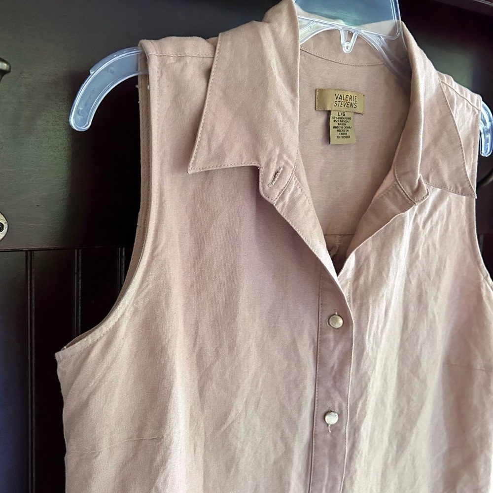 VALERIE STEVENS Y2K Brown Linen Button Tunic Tank 90s Lagenlook Minimalist Sz L - Picture 4 of 15